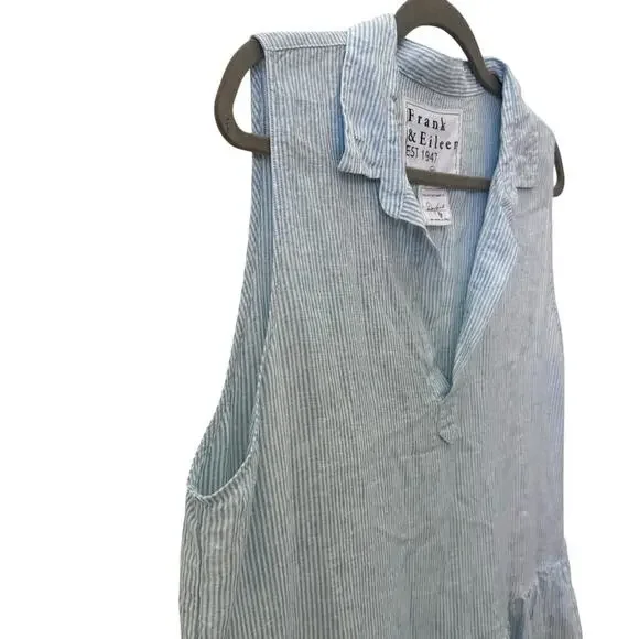 Frank & Eileen Daphne Sleeveless Popover Dress Blue White Stripe Linen Size XL - Picture 7 of 12